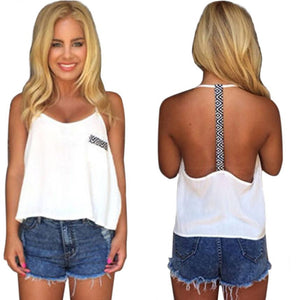 2016 New Fashion Women Summer Backless Vest Tops Sleeveless shirt Tank Tops Blouse white