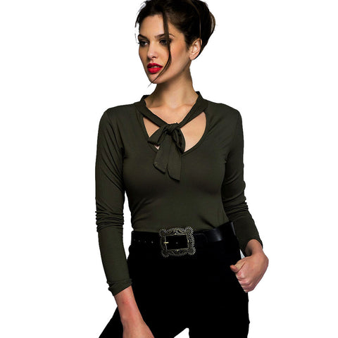 Fashion Brand New and High Quality Fashion Women Sexy Long Sleeve Top Shirt Blouse Green Red Blue X~XL Ladies feme