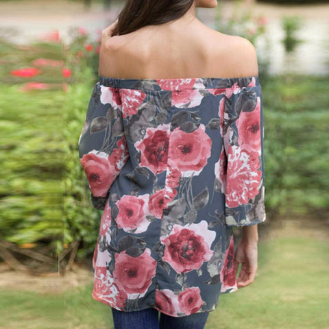 2017 New Arrival Fashion Off Shoulder BLouse Sexy Women Ladies Flower Print Tops Fashion Long Sleeve Shirt Plain Aututmn Blusas