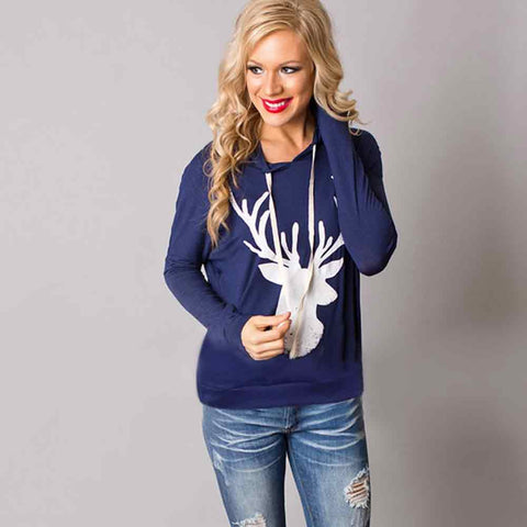 Women Christmas Elk Reindeer Printed Fashion Tops