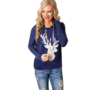 Women Christmas Elk Reindeer Printed Fashion Tops