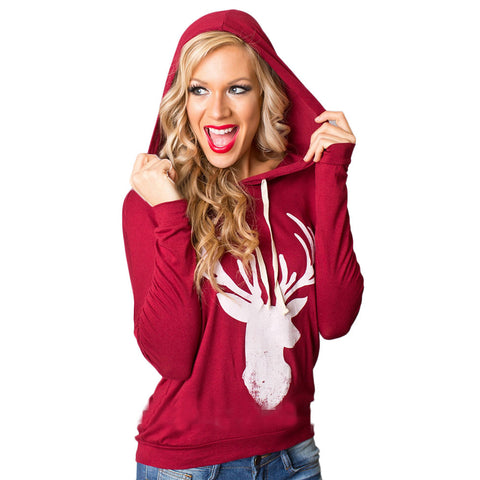 Women Christmas Elk Reindeer Printed Fashion Tops