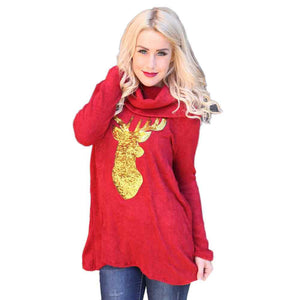 Women Fashion Christmas Deer Printed Splicing Casual Blouse