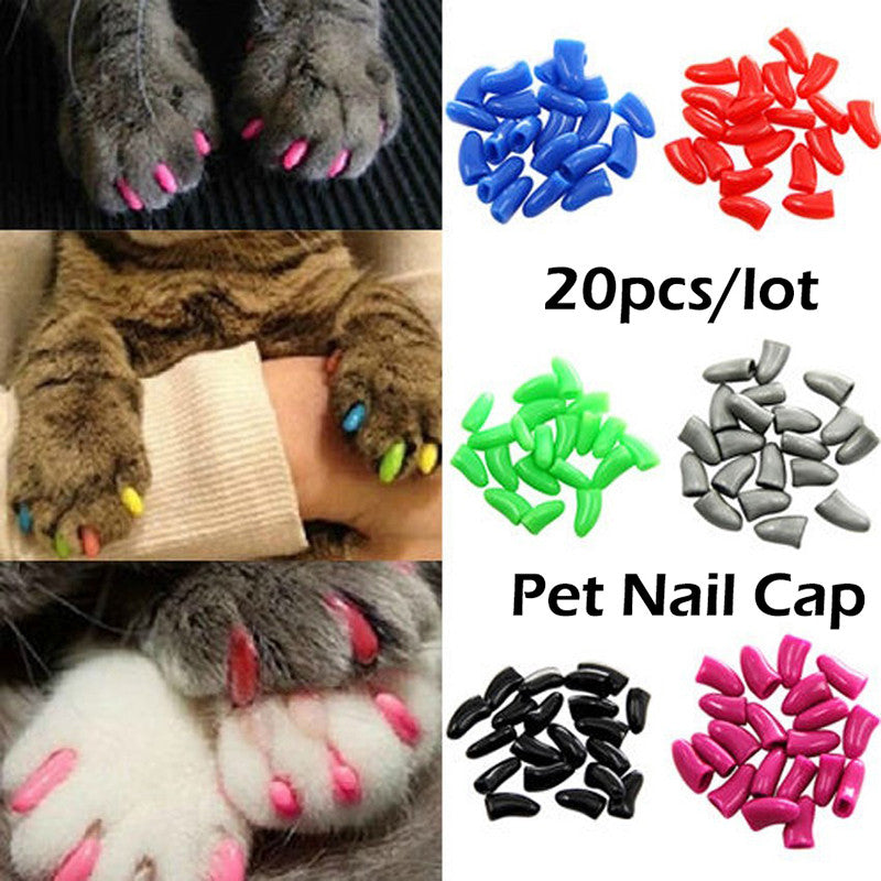 Hot Sale 20Pcs Colorful Soft Pet Dog Cat Kitten Paw Claw Control Nail Caps Claw Control Paws off + 1 pcs Adhesive Glue Security